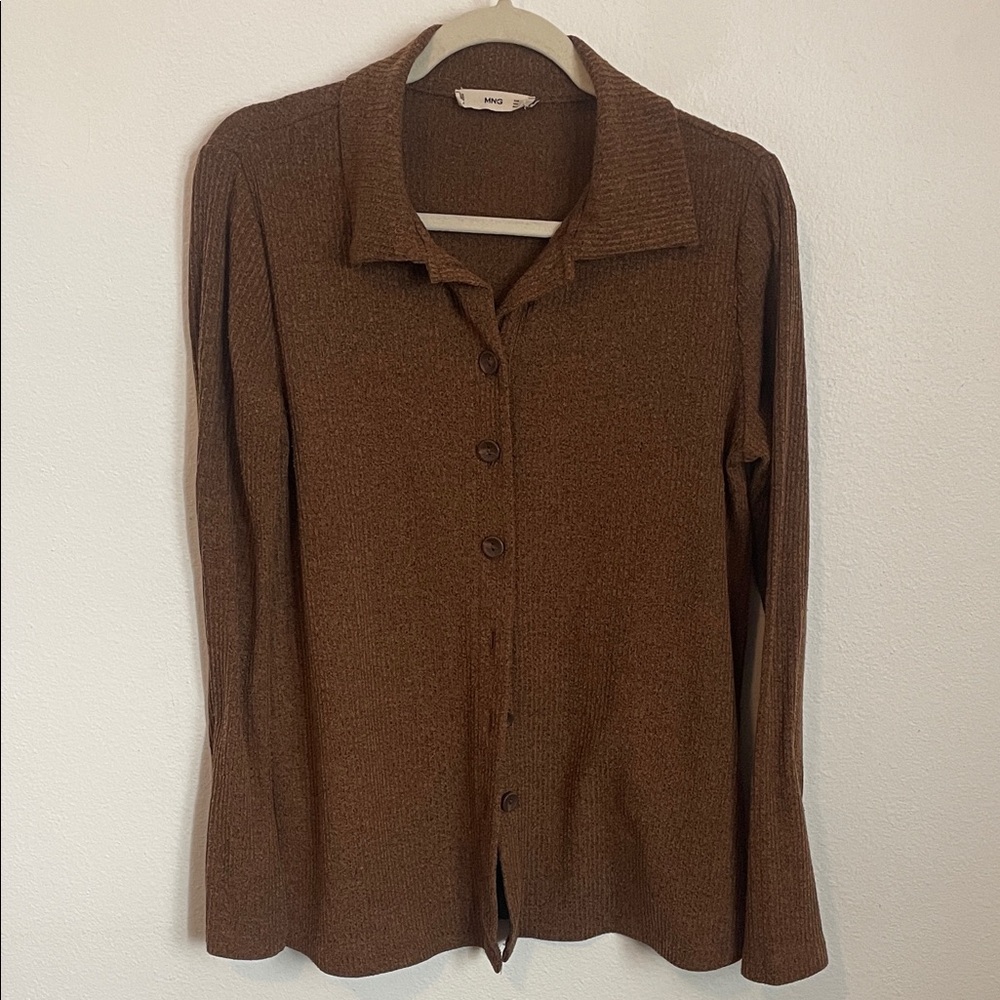 MNG Mango Textured Ribbed Long SleevedButton Up Sweater